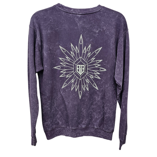 Purple Acid Wash Needle Flower Crew Neck Sweatshirt