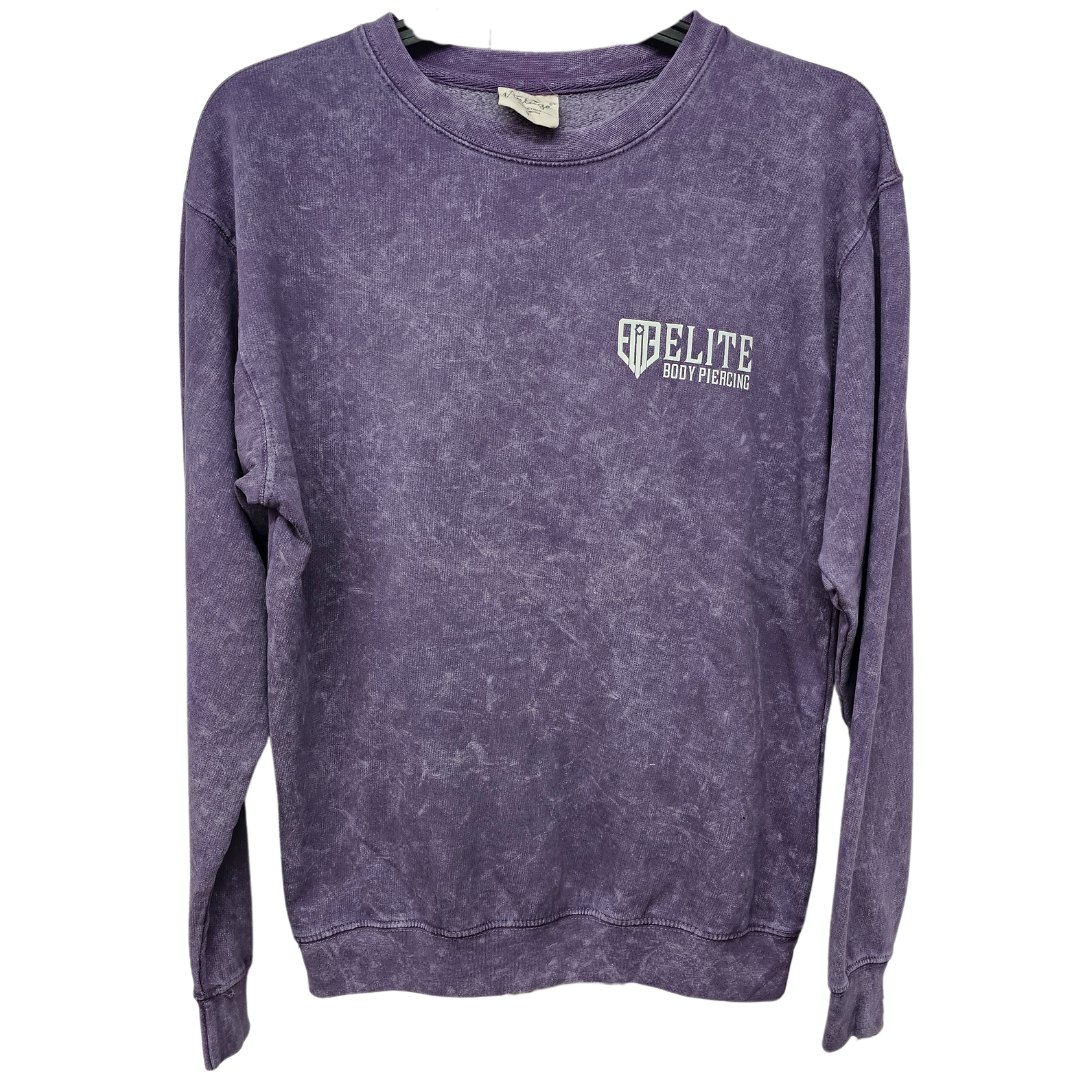 Purple Acid Wash Needle Flower Crew Neck Sweatshirt