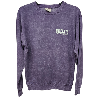 Purple Acid Wash Needle Flower Crew Neck Sweatshirt