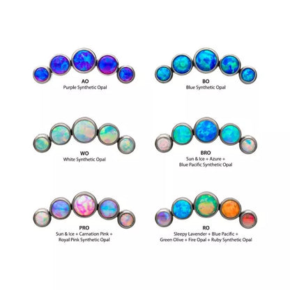 Titanium Threadless 5-Bezel Set Synthetic Opal Cluster Top