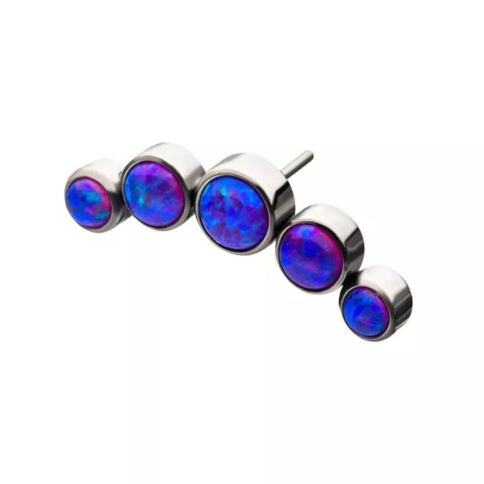 Titanium Threadless 5-Bezel Set Synthetic Opal Cluster Top