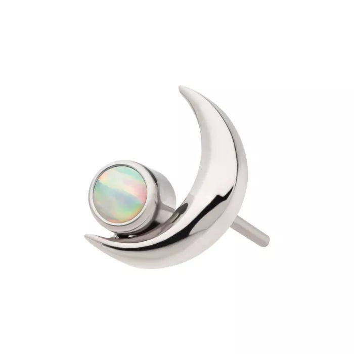 Titanium Threadless Crescent Moon with Bezel Set Opal Top