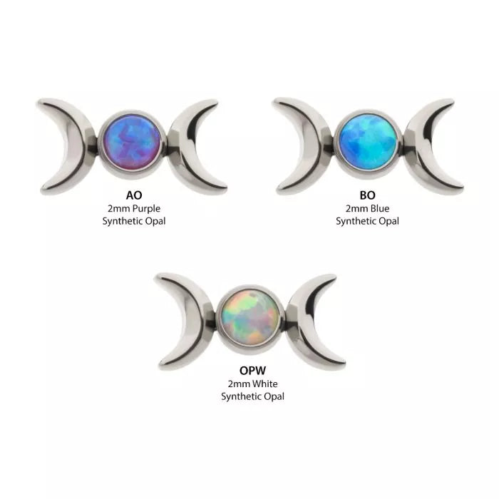 Titanium Threadless Triple Moon Phase with Opal Top