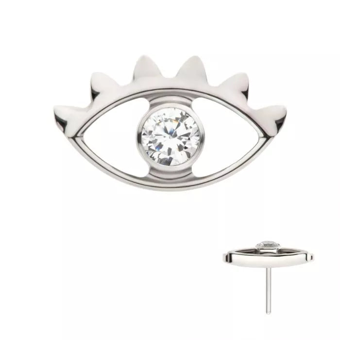 Titanium Threadless with 2mm Bezel Set Round CZ Gem Evil Eye Top