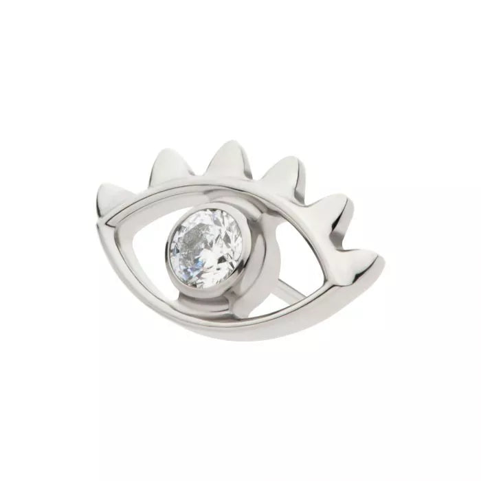 Titanium Threadless with 2mm Bezel Set Round CZ Gem Evil Eye Top