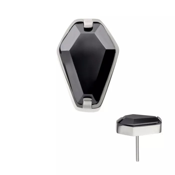 Titanium Threadless with Prong Set Black CZ Coffin Top