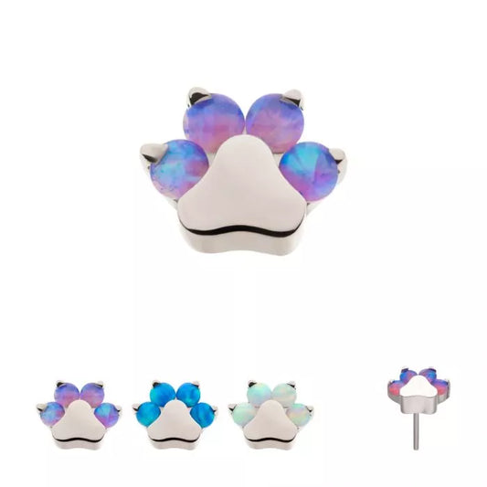 Titanium Threadless with Prong Set Opal 4-Cluster Paw Top