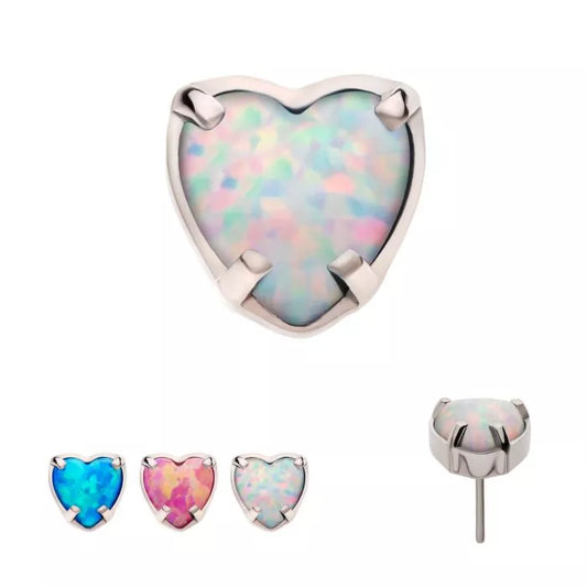 Titanium Threadless with Prong Set Opal Heart Top