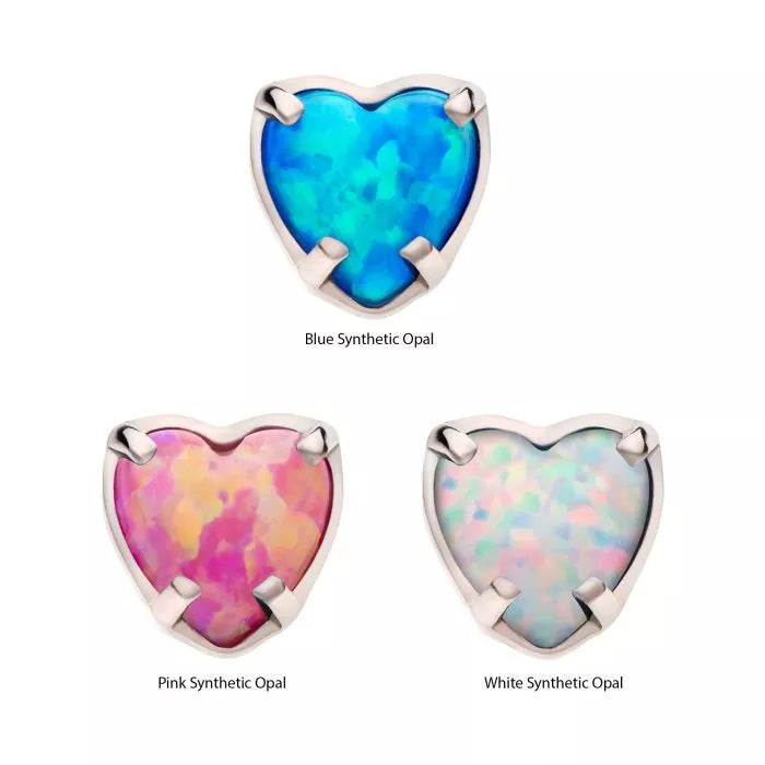 Titanium Threadless with Prong Set Opal Heart Top