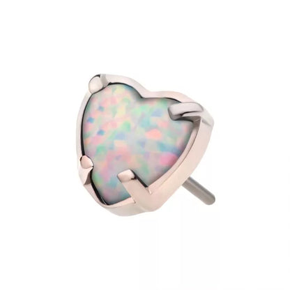 Titanium Threadless with Prong Set Opal Heart Top