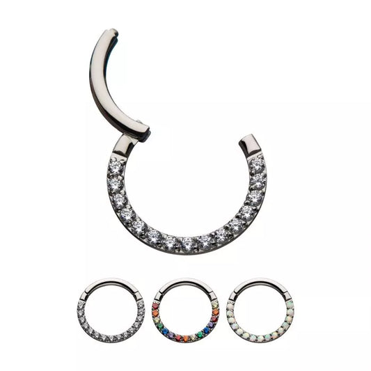 Titanium with Front Full Clear Eternity Gem Hinged Segment Clicker