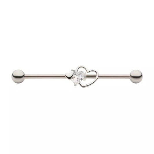 Triple Heart with Clear CZ & 5mm ball Industrial Barbell