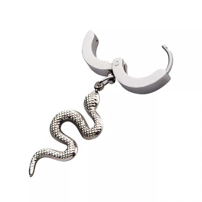 Silver Snake Dangle Huggie Hoop Earring