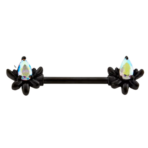 Black Flower Teardrop Gem Nipple Bar