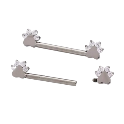 Titanium Internally Threaded Paw Print Nipple Bar