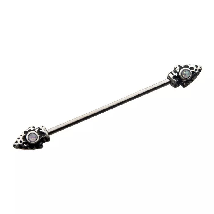 Double Sided White Opal Arrow Industrial Barbell