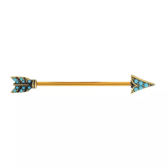 Gold PVD Turquoise Pointed Arrow Industrial Barbell