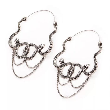 Hooked Snakes With Chain Dangle Hanger Earrings