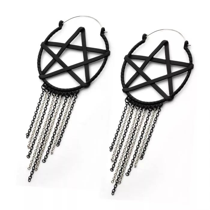 Black Pentagram Chain Dangle Hanger Earrings