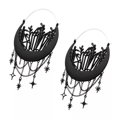 Matte Black Moon Phase Hanger Earrings