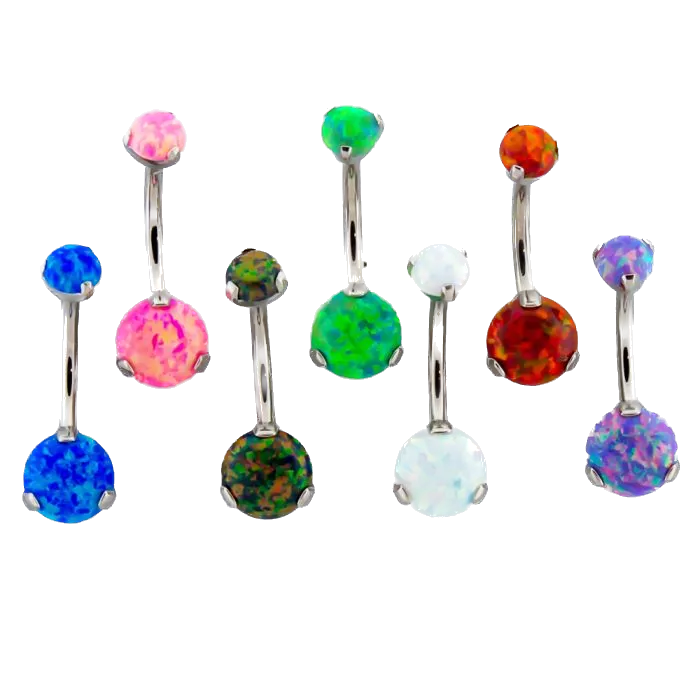 Surgical Steel Prong Set Opal Navel Ring
