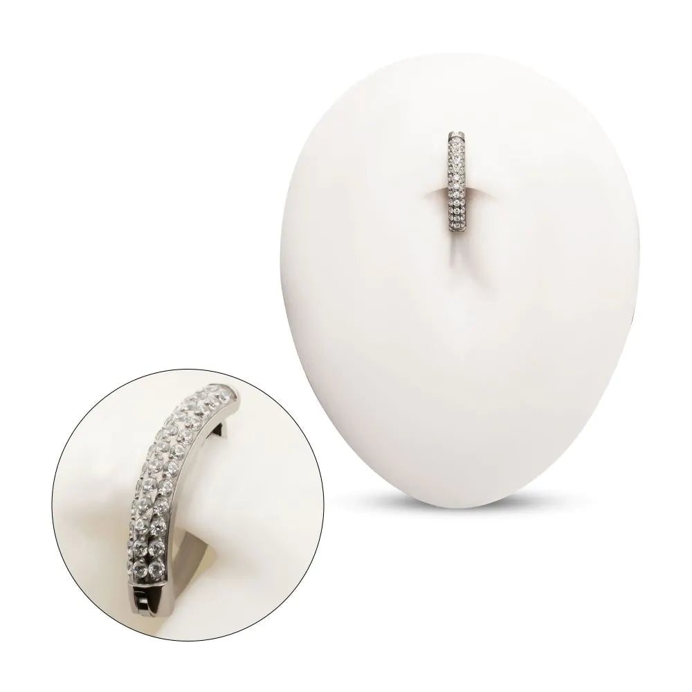 Titanium Triple Row Pave Gem Navel Clicker
