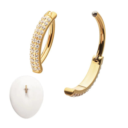 24Kt Gold PVD Titanium Triple Row Pave Gem Navel Clicker