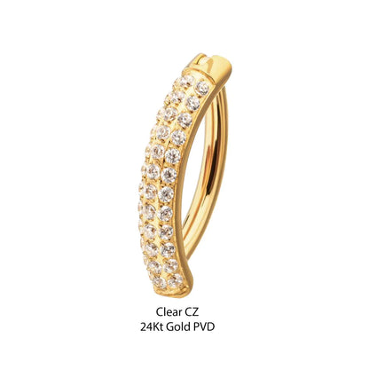 24Kt Gold PVD Titanium Triple Row Pave Gem Navel Clicker