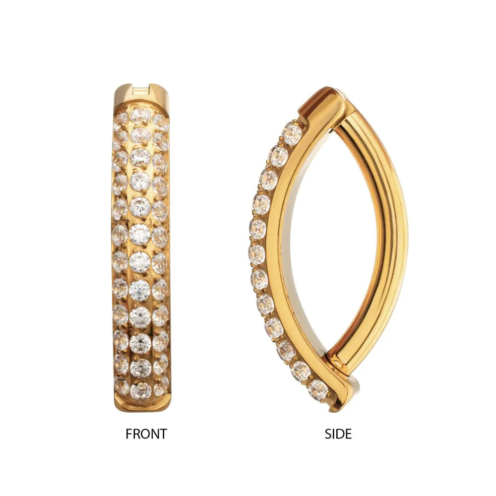 24Kt Gold PVD Titanium Triple Row Pave Gem Navel Clicker