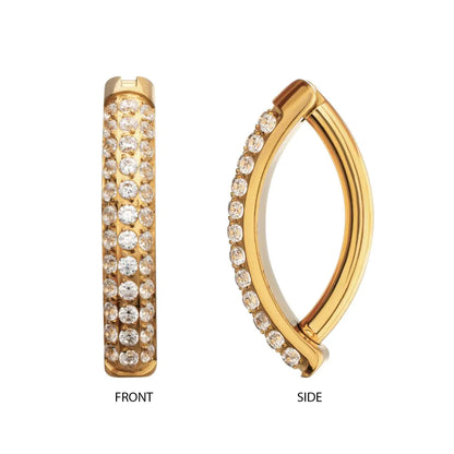 24Kt Gold PVD Titanium Triple Row Pave Gem Navel Clicker