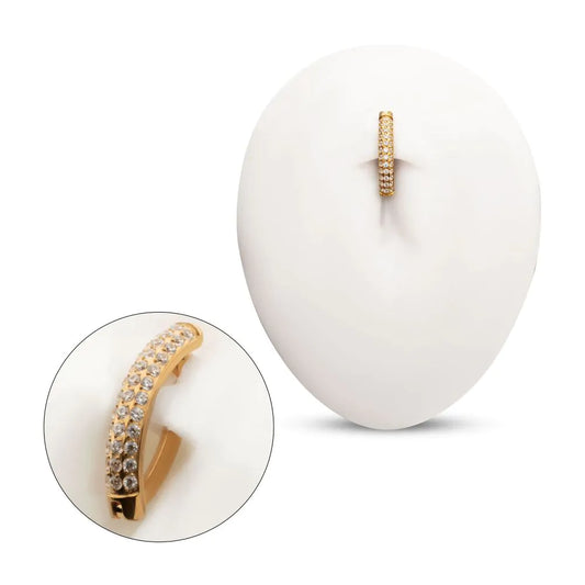 24Kt Gold PVD Titanium Triple Row Pave Gem Navel Clicker