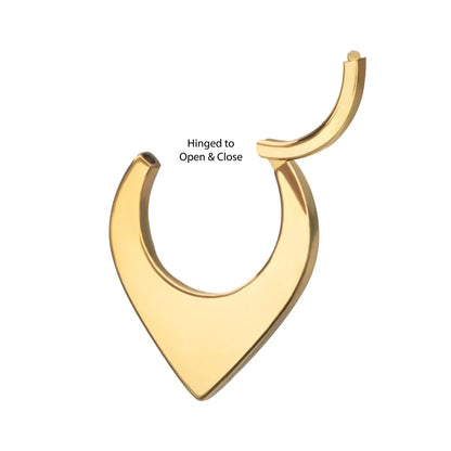 24Kt Gold PVD Titanium Teardrop Flat Hoop Front Facing Hinged Segment Clicker