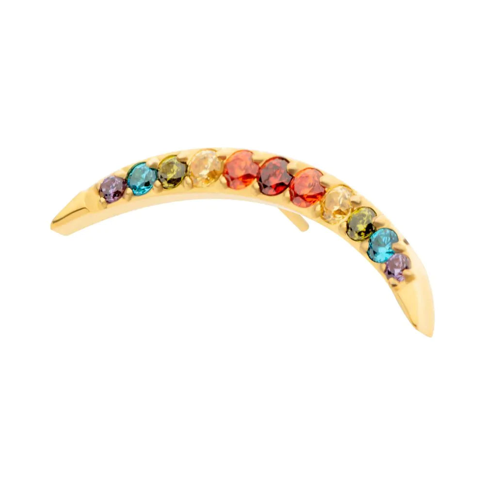 24Kt Gold PVD Titanium Threadless Multicolor CZ Curved Bar Top