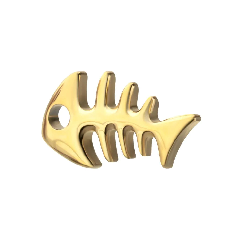 24Kt Gold PVD Titanium Threadless Low Profile 3D Fishbone Top