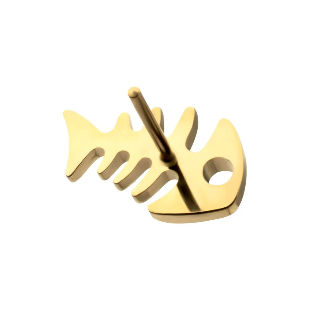 24Kt Gold PVD Titanium Threadless Low Profile 3D Fishbone Top