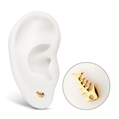 24Kt Gold PVD Titanium Threadless Low Profile 3D Fishbone Top