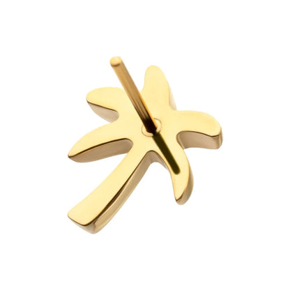 24Kt Gold PVD Titanium Threadless Low Profile 3D Palm Tree Top With Prong Set Gem