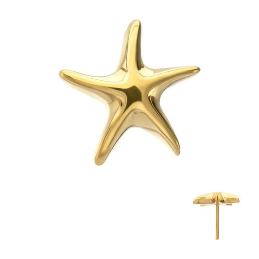 24Kt Gold PVD Titanium Threadless Low Profile 3D Starfish Top