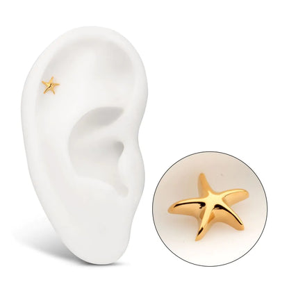 24Kt Gold PVD Titanium Threadless Low Profile 3D Starfish Top