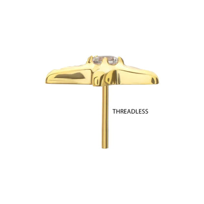 24Kt Gold PVD Titanium Threadless Low Profile 3D Starfish Top with Prong Set Gem