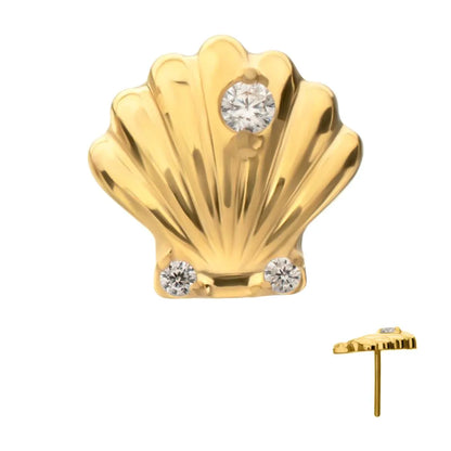 24Kt Gold PVD Titanium Threadless Low Profile 3D Shell Top with Prong Set Gem