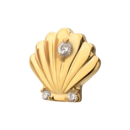 24Kt Gold PVD Titanium Threadless Low Profile 3D Shell Top with Prong Set Gem