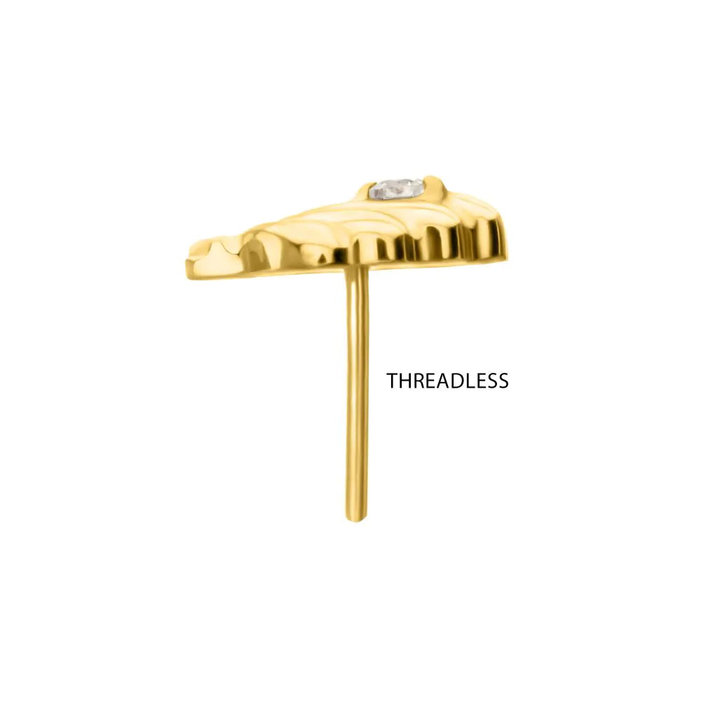 24Kt Gold PVD Titanium Threadless Low Profile 3D Shell Top with Prong Set Gem