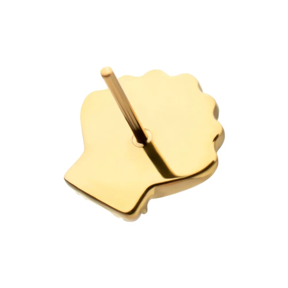 24Kt Gold PVD Titanium Threadless Low Profile 3D Shell Top with Prong Set Gem