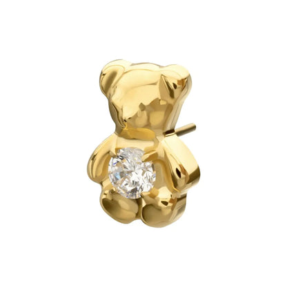24Kt Gold PVD Titanium Threadless Prong Set Gem Teddy Bear Top