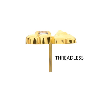 24Kt Gold PVD Titanium Threadless Prong Set Gem Teddy Bear Top
