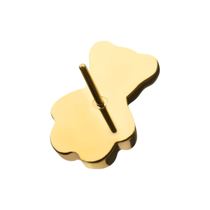 24Kt Gold PVD Titanium Threadless Prong Set Gem Teddy Bear Top