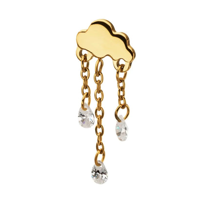 24Kt Gold PVD Titanium Threadless Cloud Top with Triple Floating CZ Dangle