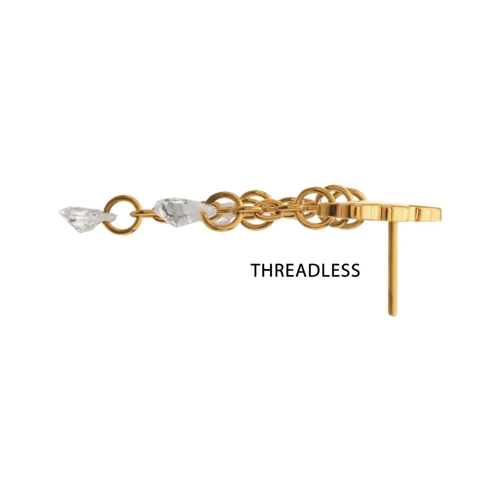 24Kt Gold PVD Titanium Threadless Cloud Top with Triple Floating CZ Dangle