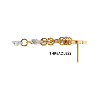 24Kt Gold PVD Titanium Threadless Cloud Top with Triple Floating CZ Dangle